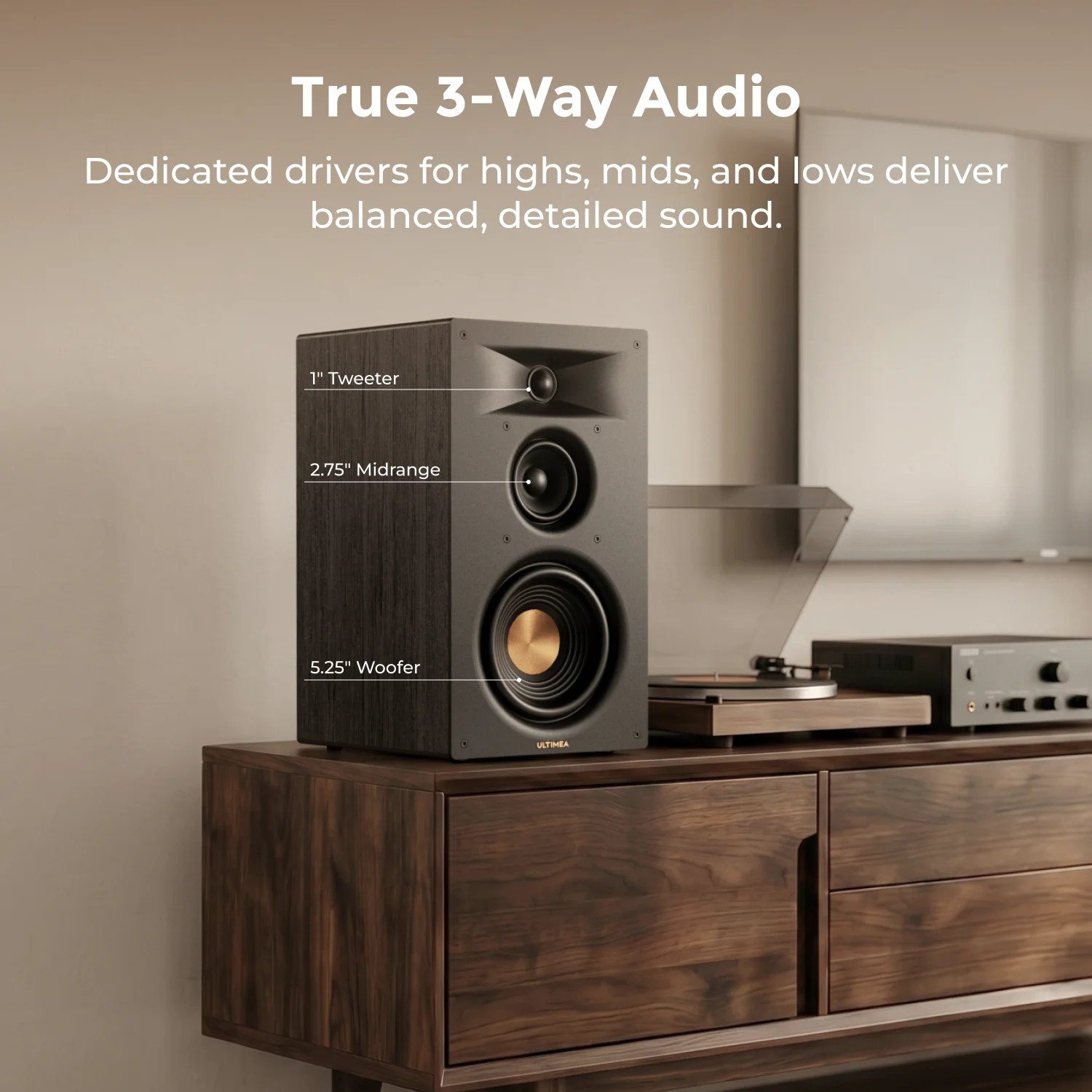 ULTIMEA 3-Way Bookshelf Speakers with 5.25'' Woofer, 70W RMS, App Control - Image 4
