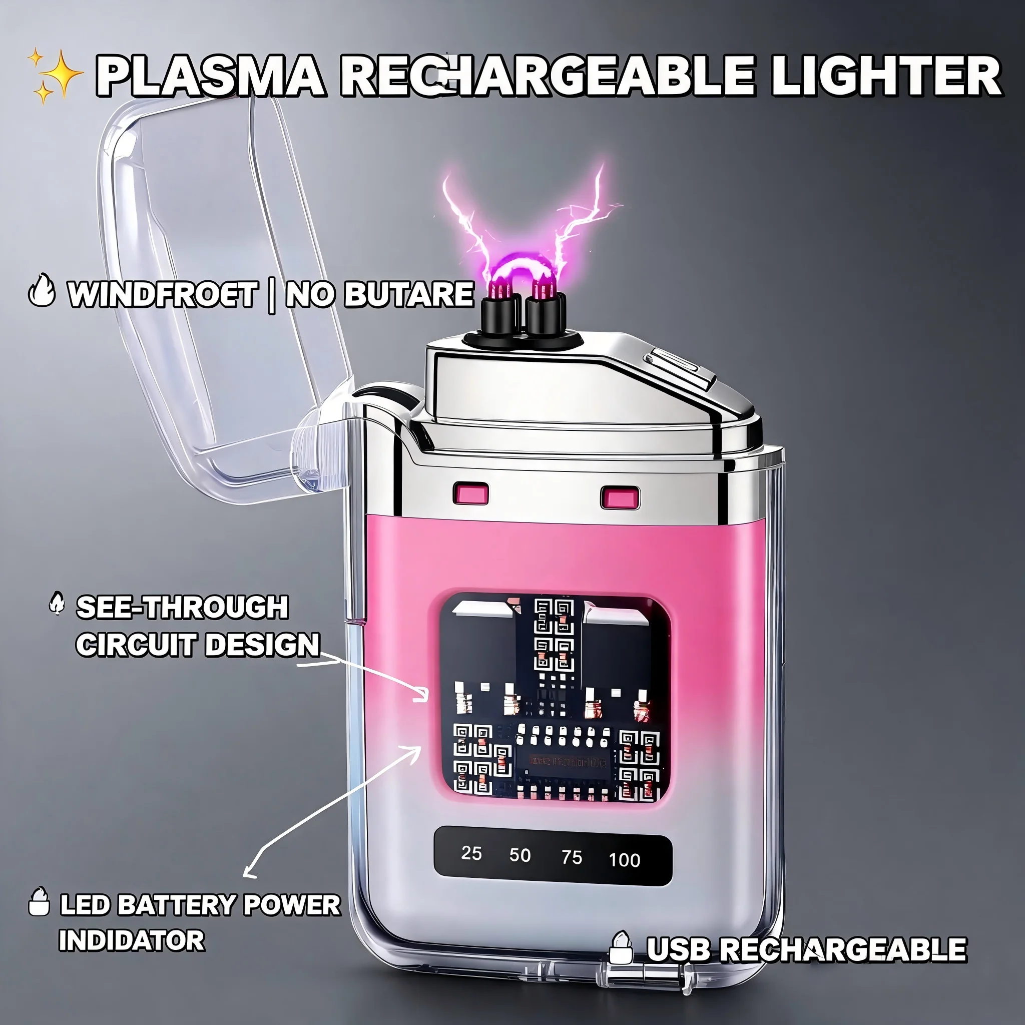 Rechargeable Pulse Arc Lighter Windproof Waterproof - Image 3