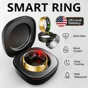 Local US Smart Ring with Charging Case for Men Women Heart Rate Blood Oxygen and Sleep Monitor