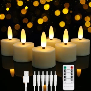 6-Pack Rechargeable Tea Lights Candles with Remote 4H/6H Timer Flameless Flickering - Thumbnail Image 8