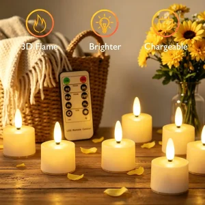6-Pack Rechargeable Tea Lights Candles with Remote 4H/6H Timer Flameless Flickering