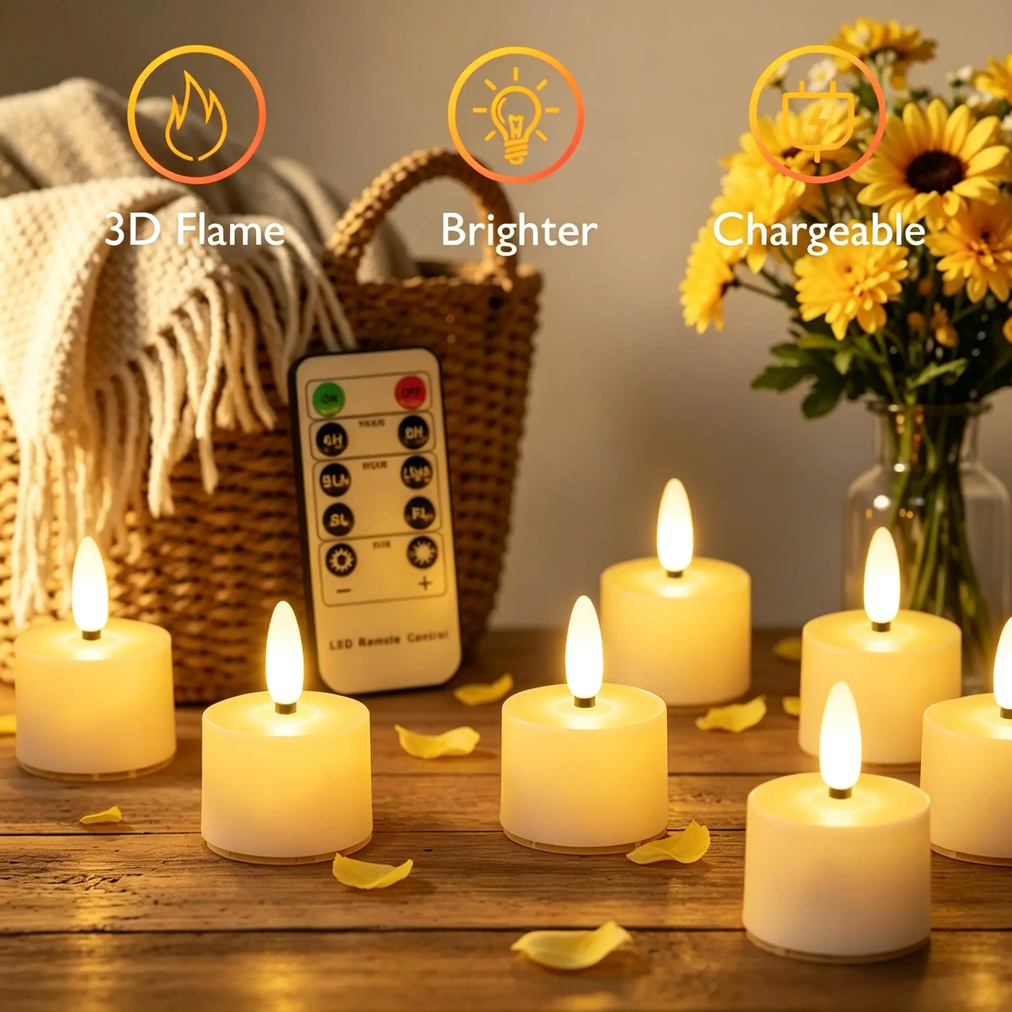 6-Pack Rechargeable Tea Lights Candles with Remote 4H/6H Timer Flameless Flickering - Image 1