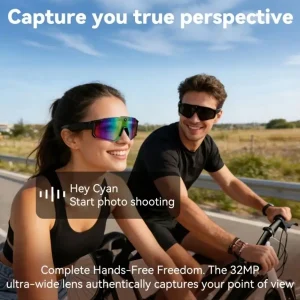 AI Camera Smart Sports Sunglasses, 360° Surround Sound Bluetooth Audio Glasses with Voice Control - Thumbnail Image 3
