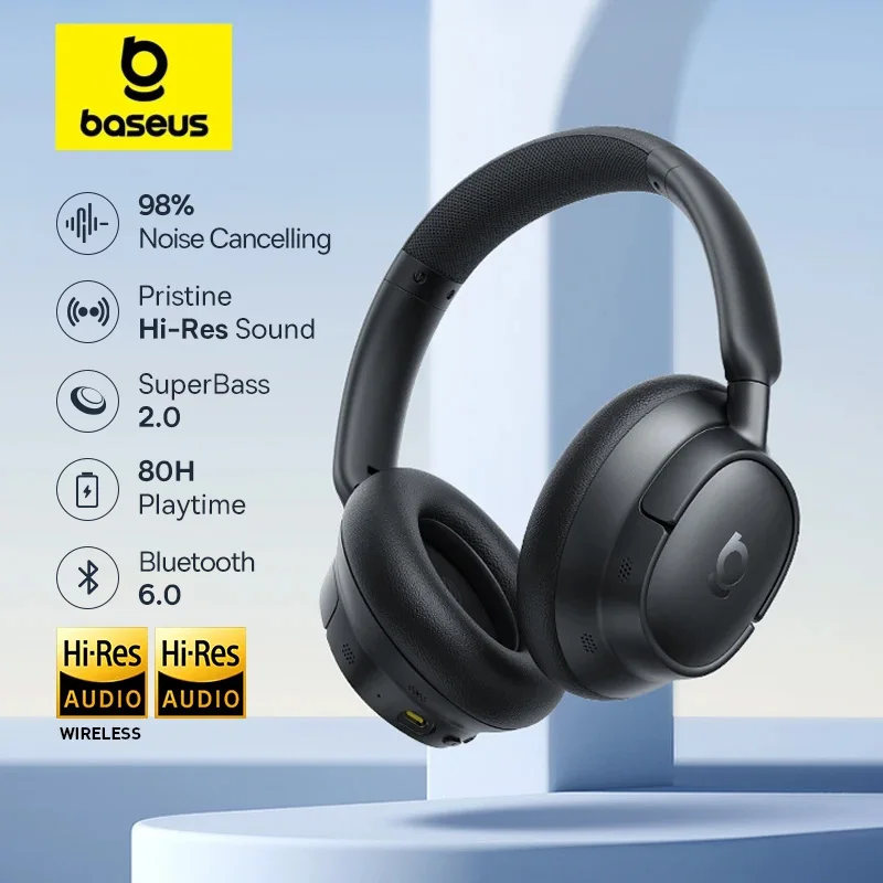 Baseus ANC Wireless Headphones 98% Adaptive Hybrid Noise Cancelling Hi-Res LDAC Bluetooth 6.0 - Image 1