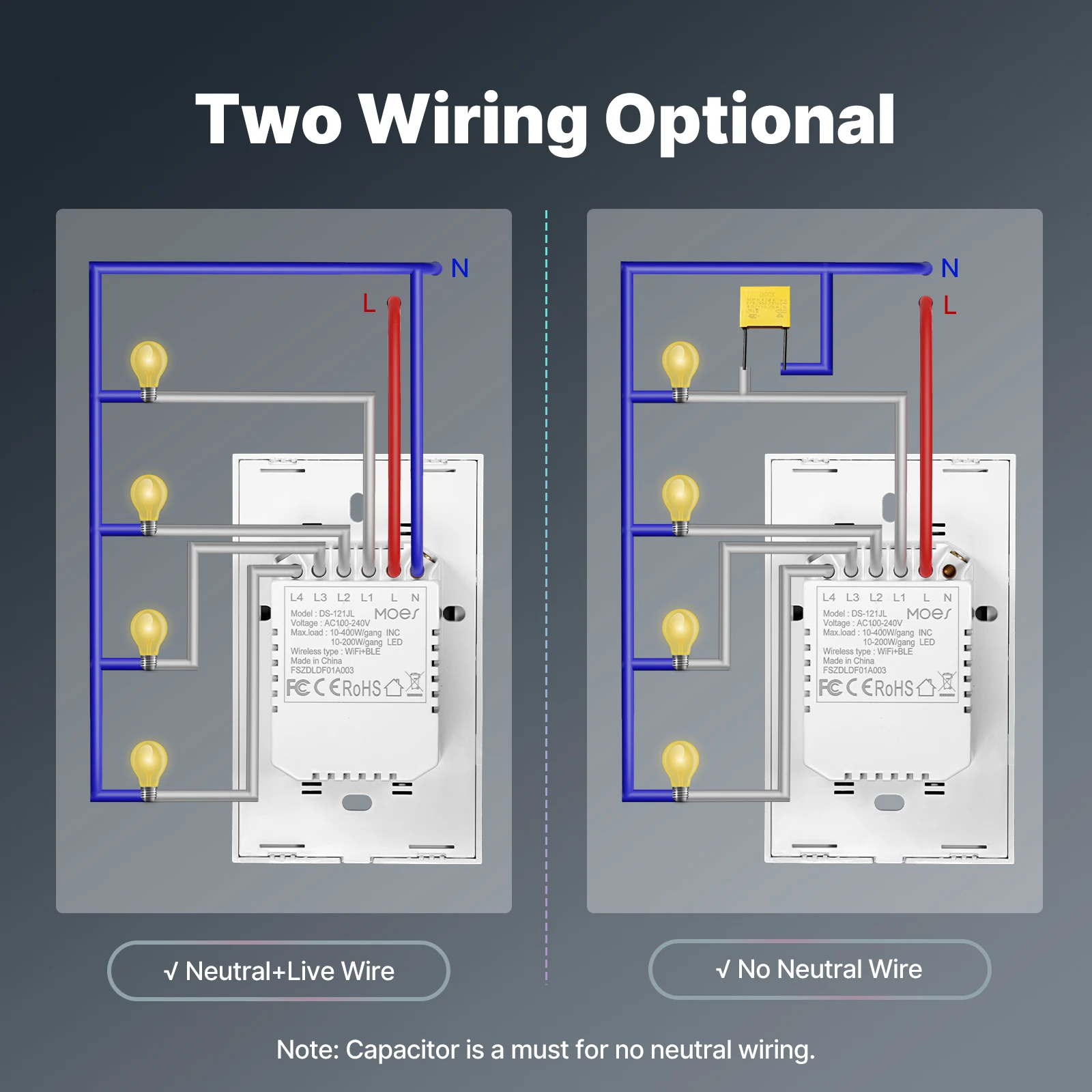 WiFi Smart Light Switch Glass Touch Control Fireproof No Neutral Wire Required - Image 4