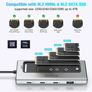 RSHTECH M.2 NVMe/SATA SSD Enclosure 5-in-1 Aluminum 10Gbps USB C Hub - Thumbnail Image 3