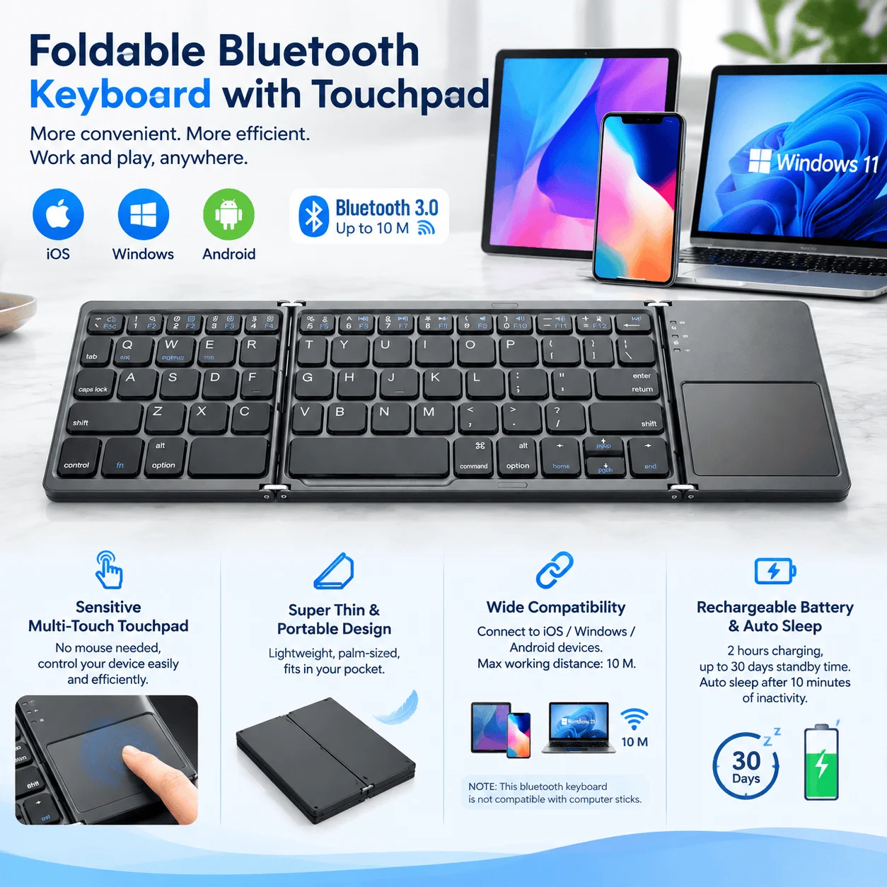 Foldable Bluetooth Keyboard Portable Mini Wireless Keyboard - Image 1