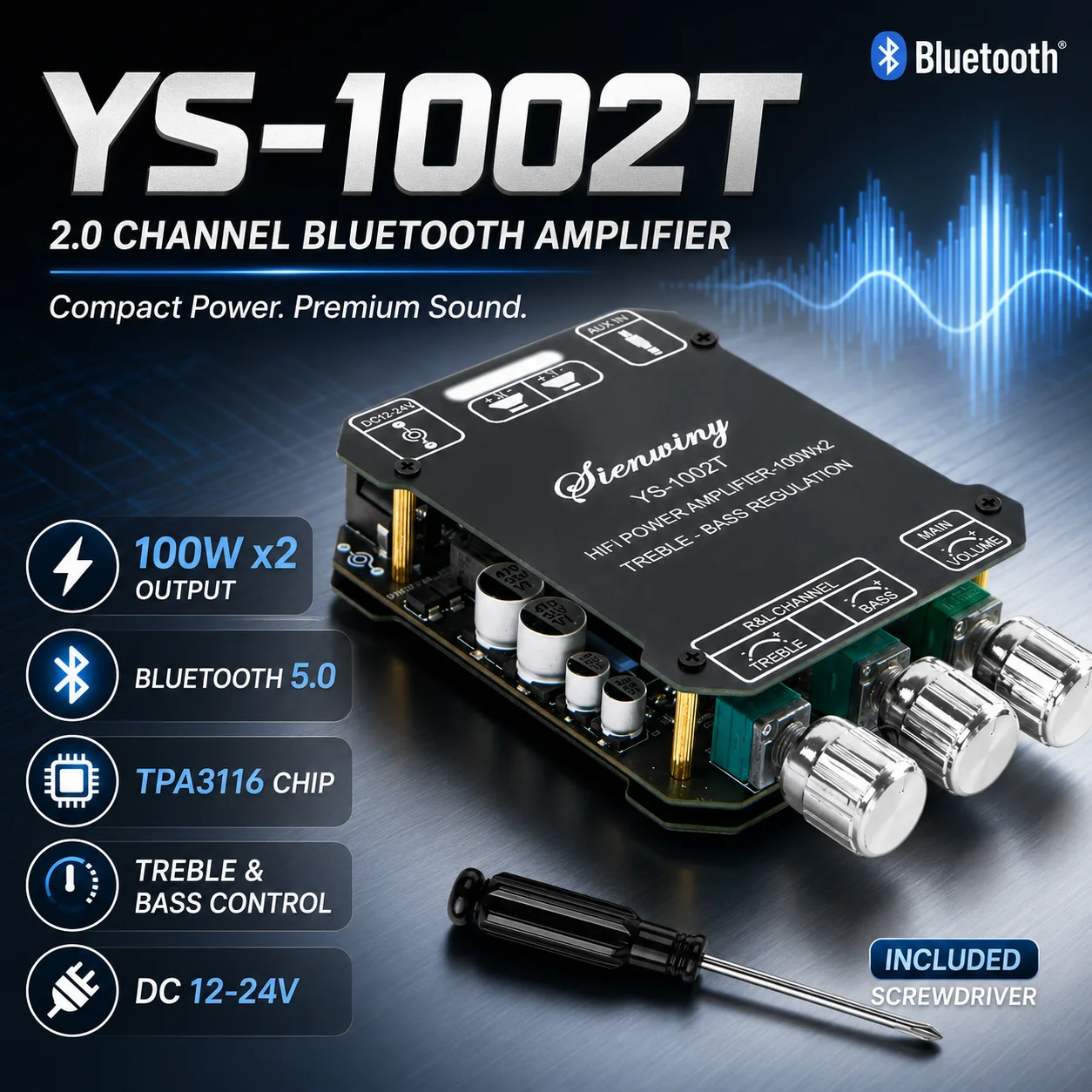 YS-1002T YS-502L Bluetooth 5.0 Audio Amplifier Board 2.0 Channel Stereo Power Amp Module - Image 1