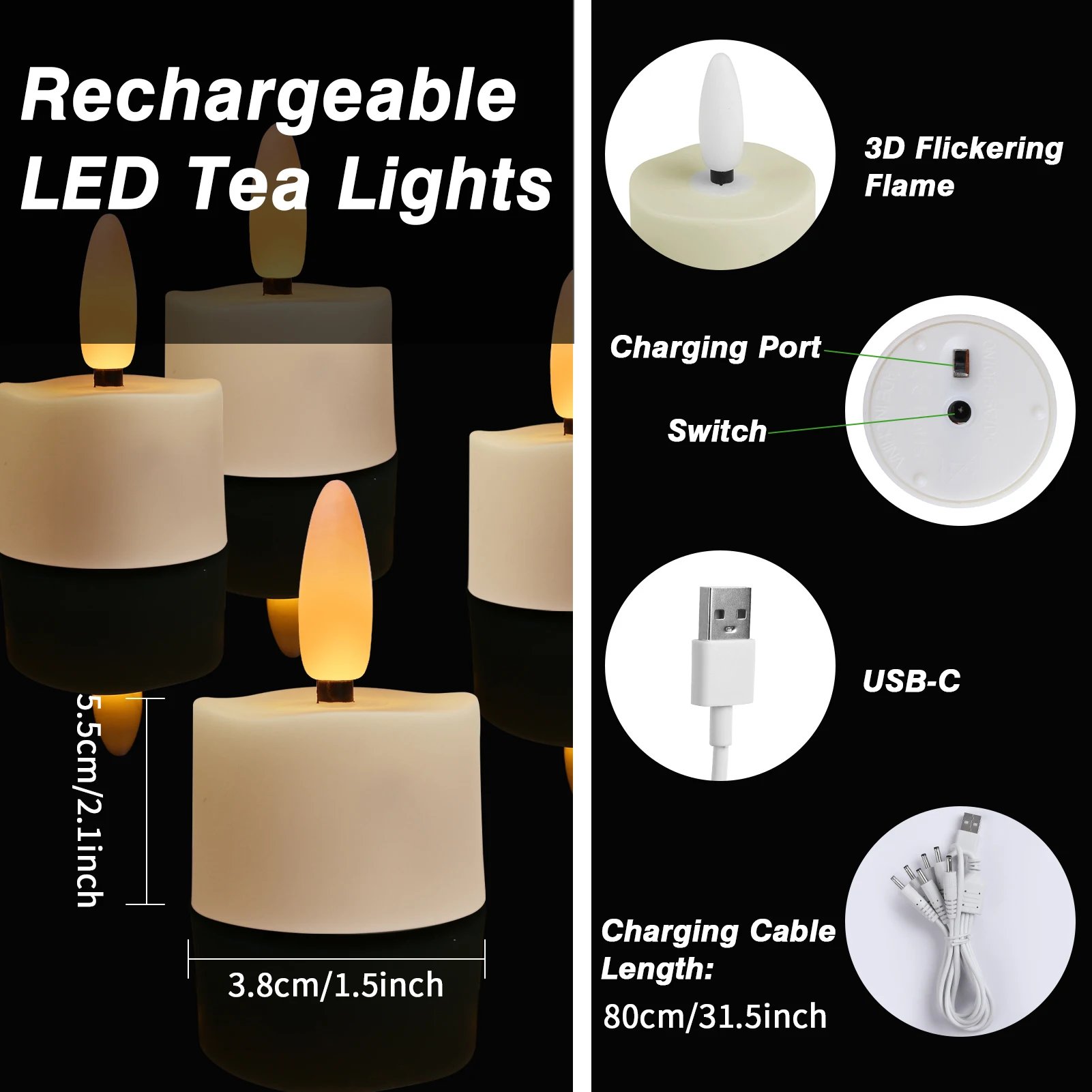 6-Pack Rechargeable Tea Lights Candles with Remote 4H/6H Timer Flameless Flickering - Image 4