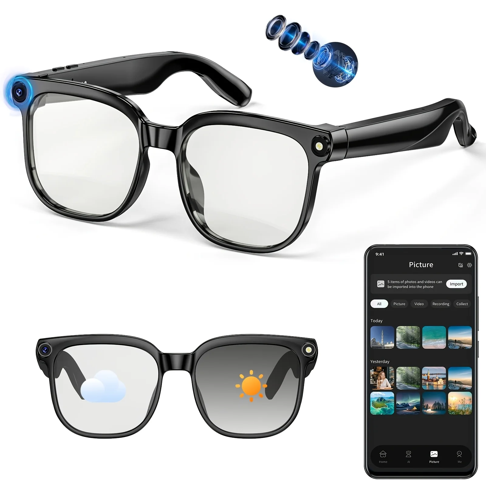 Smart Camera Glasses – 8MP HD Video, Bluetooth Audio & AI-Powered Features - Image 8
