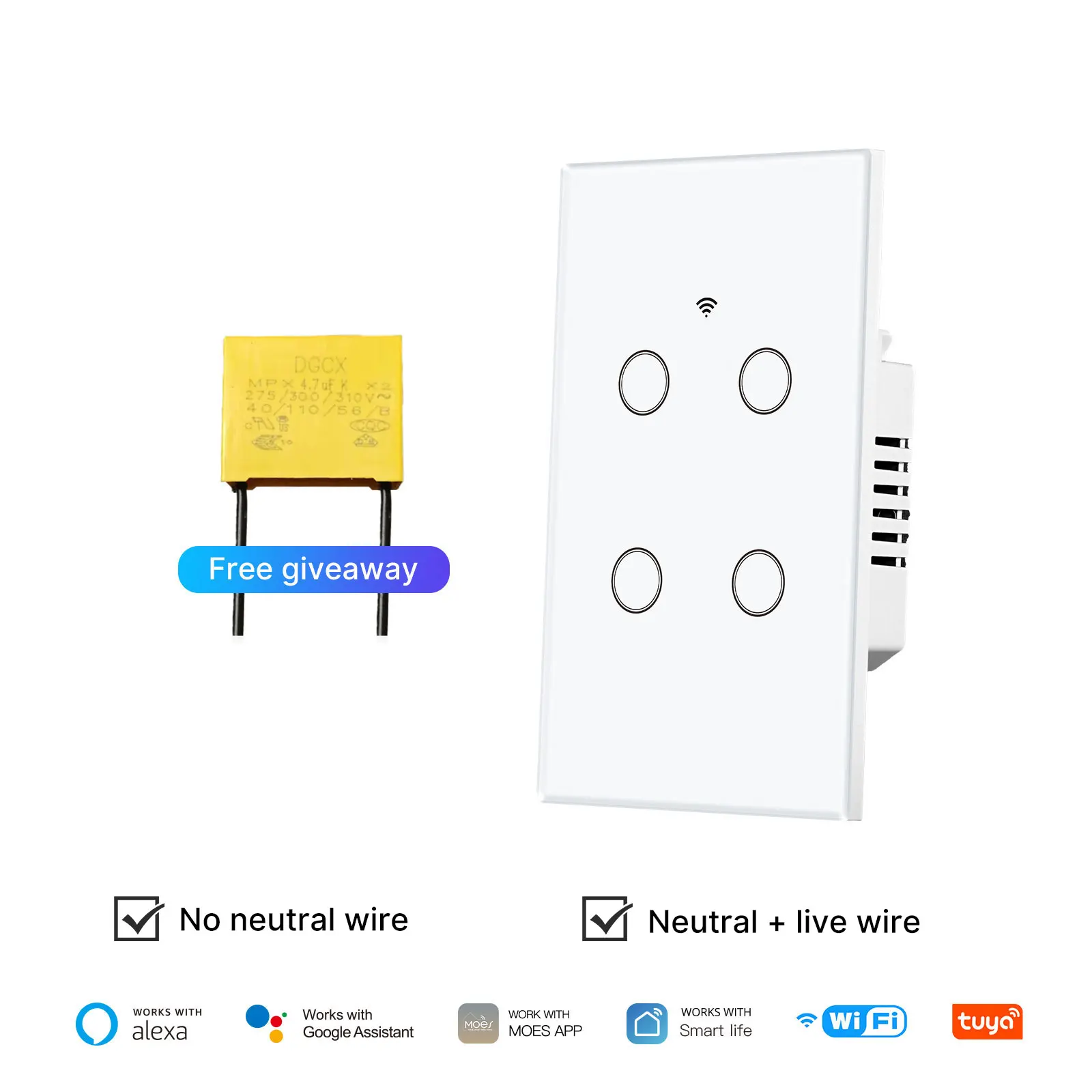 WiFi Smart Light Switch Glass Touch Control Fireproof No Neutral Wire Required - Image 9