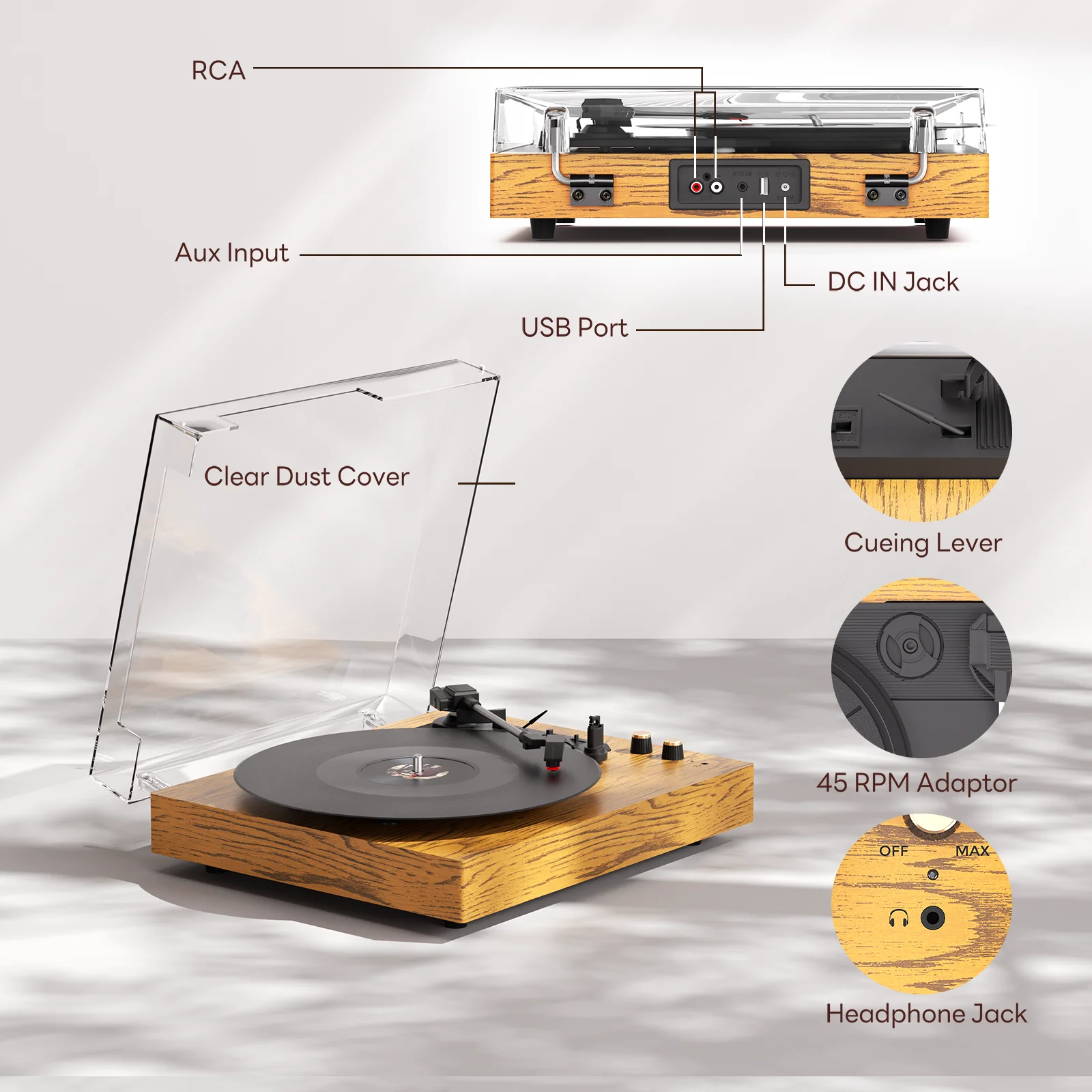 Maio E300 Belt-Driven Vintage Vinyl Record, Turntable - Image 6