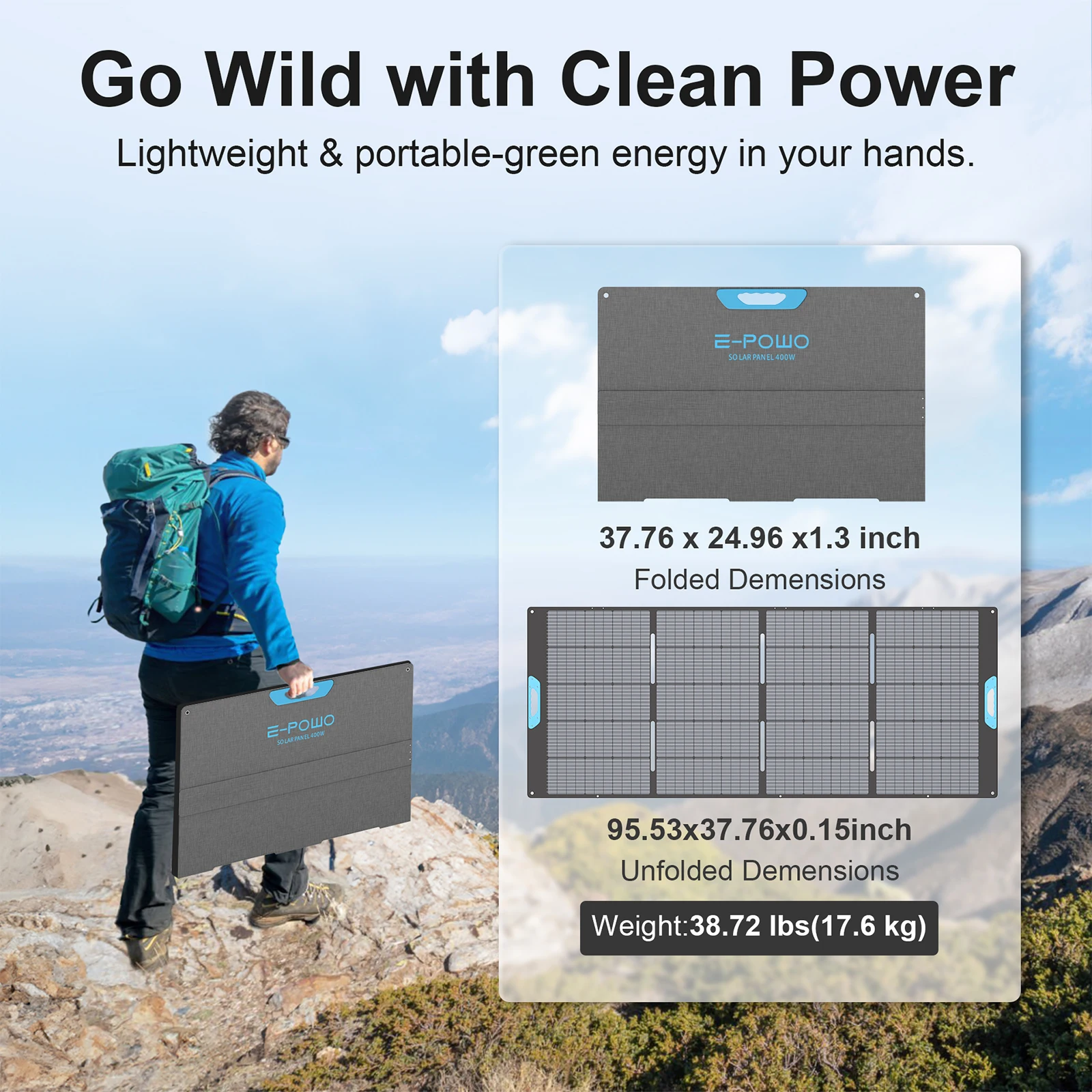 E-POWO 800W / 400W Portable Solar Panel, Foldable & - Image 4