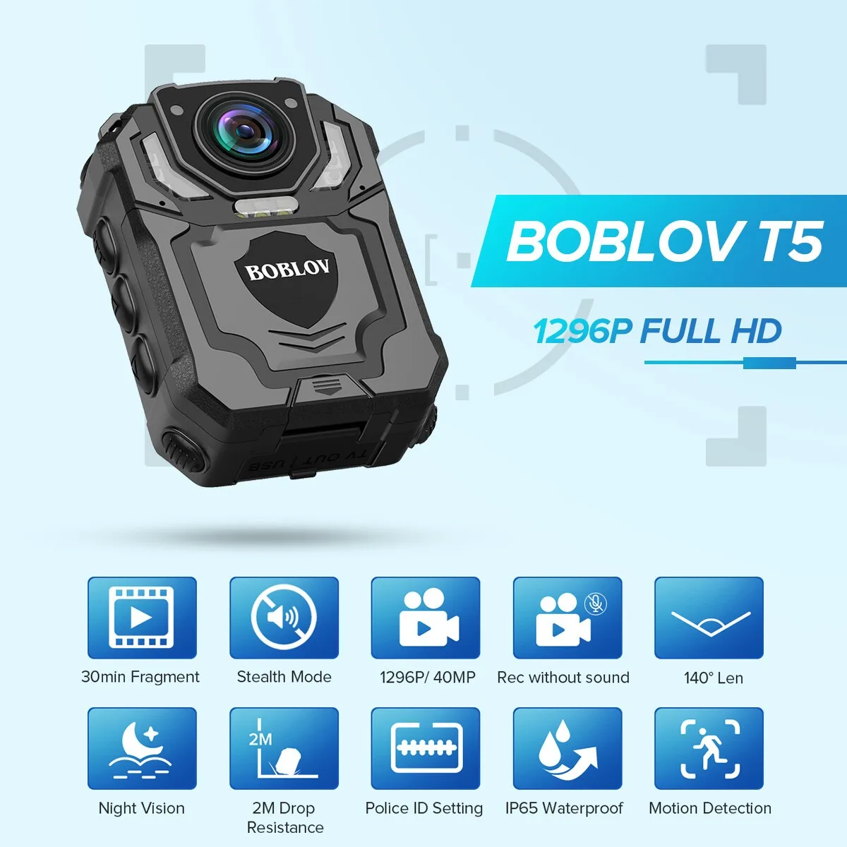 BOBLOV T5 1296P Body Camera Audio Recording Night Vision Loop Recording DVR Mini Camera - Image 2