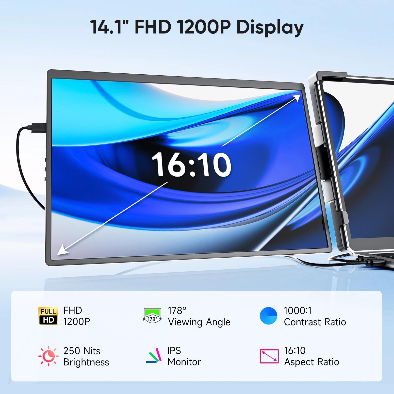 Dopesplay 14.1 inch Triple Dual Screen Extender FHD 1200P IPS Portable Monitor - Image 2