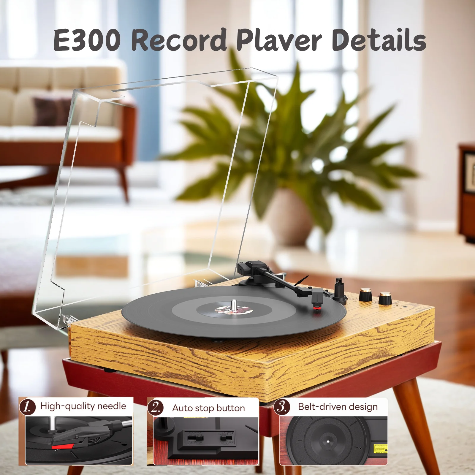 Maio E300 Belt-Driven Vintage Vinyl Record, Turntable - Image 1