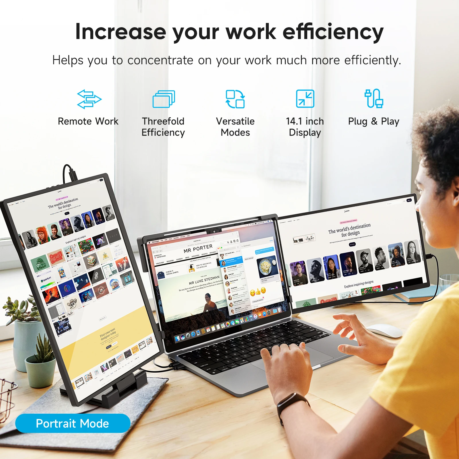 Dopesplay 14.1 inch Triple Dual Screen Extender FHD 1200P IPS Portable Monitor - Image 5