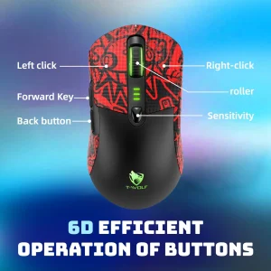 T-WOLF Tri Mode Gaming Mouse Wireless RGB Backlit - Thumbnail Image 4