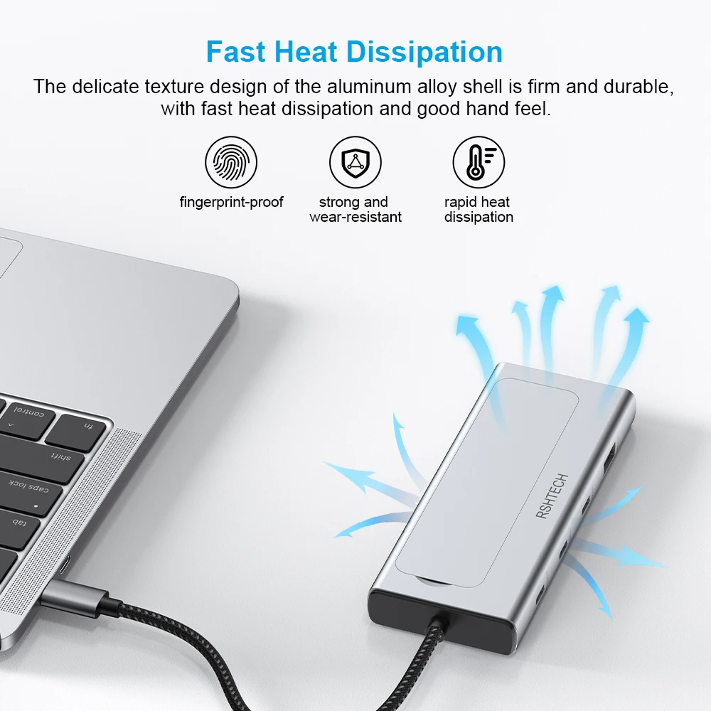 RSHTECH M.2 NVMe/SATA SSD Enclosure 5-in-1 Aluminum 10Gbps USB C Hub - Image 7