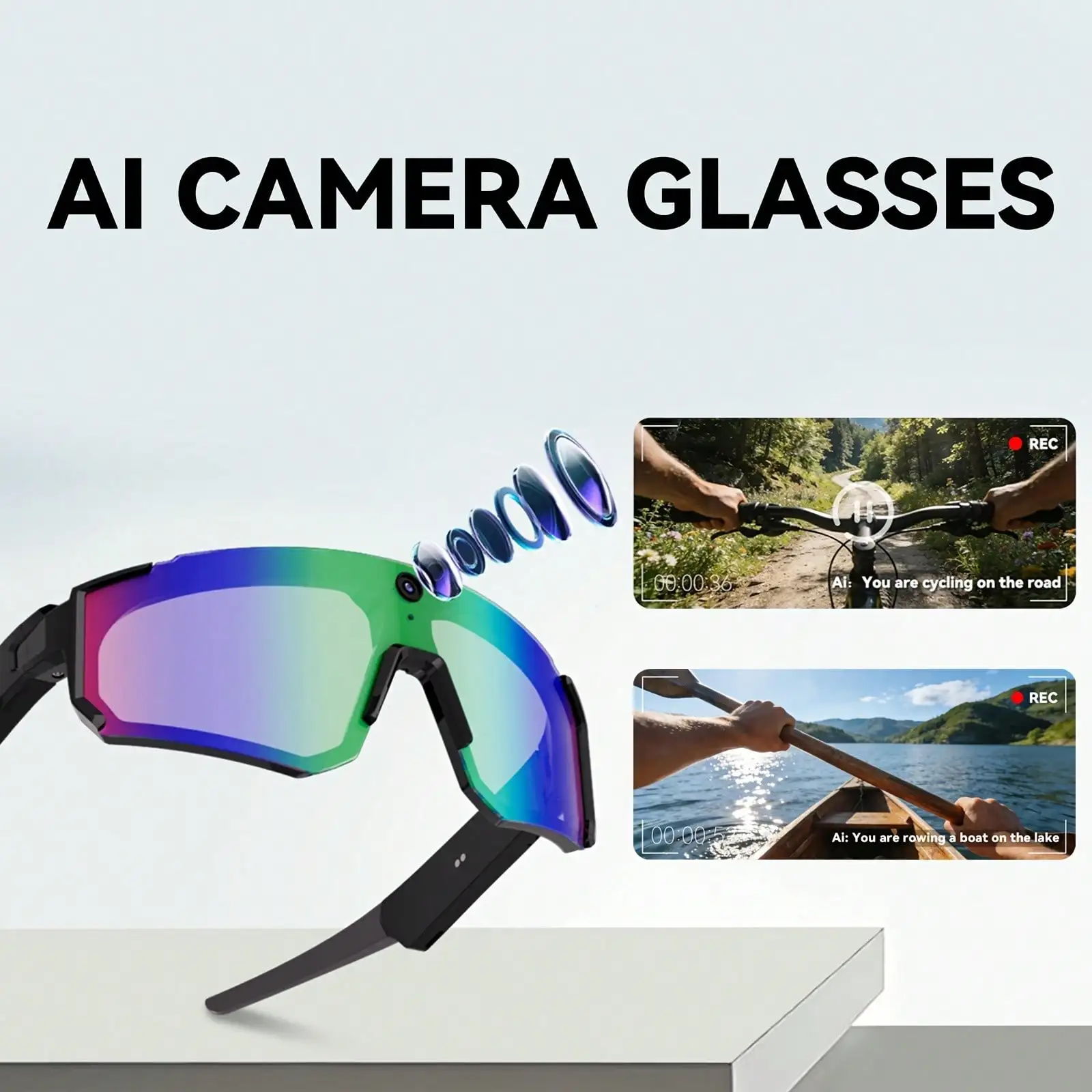 AI Camera Smart Sports Sunglasses, 360° Surround Sound Bluetooth Audio Glasses with Voice Control - Image 1