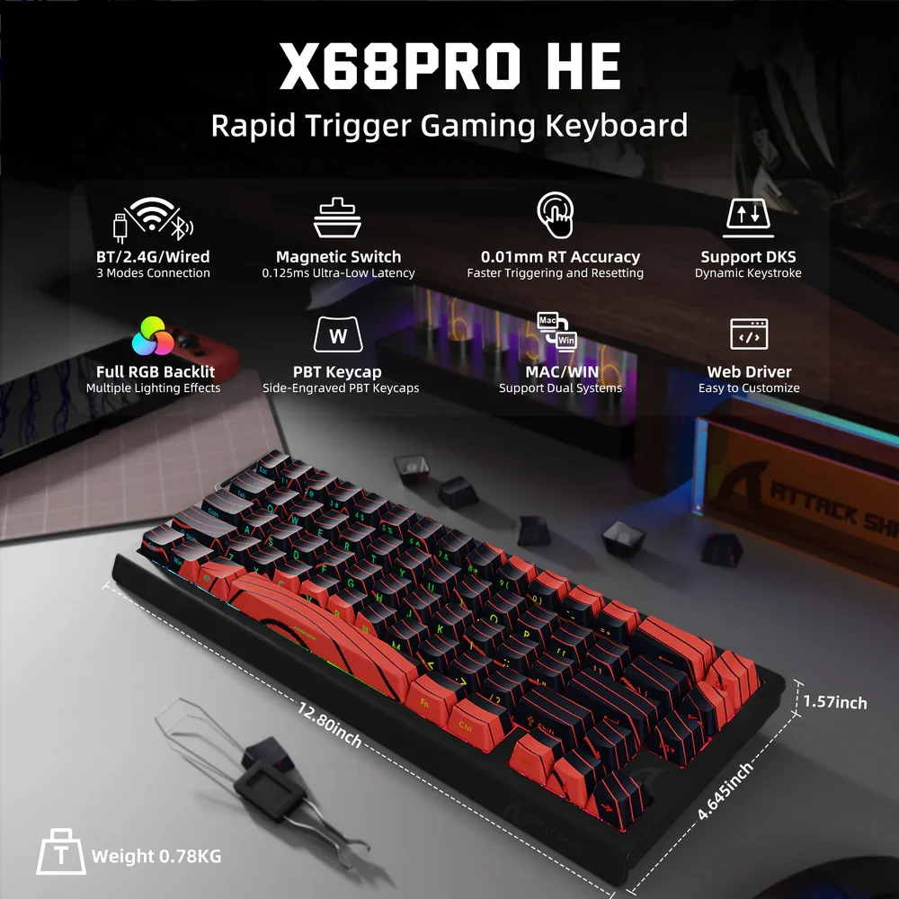 ATTACK SHARK X68PRO HE Wireless Rapid Trigger Gaming Keyboard - Image 1