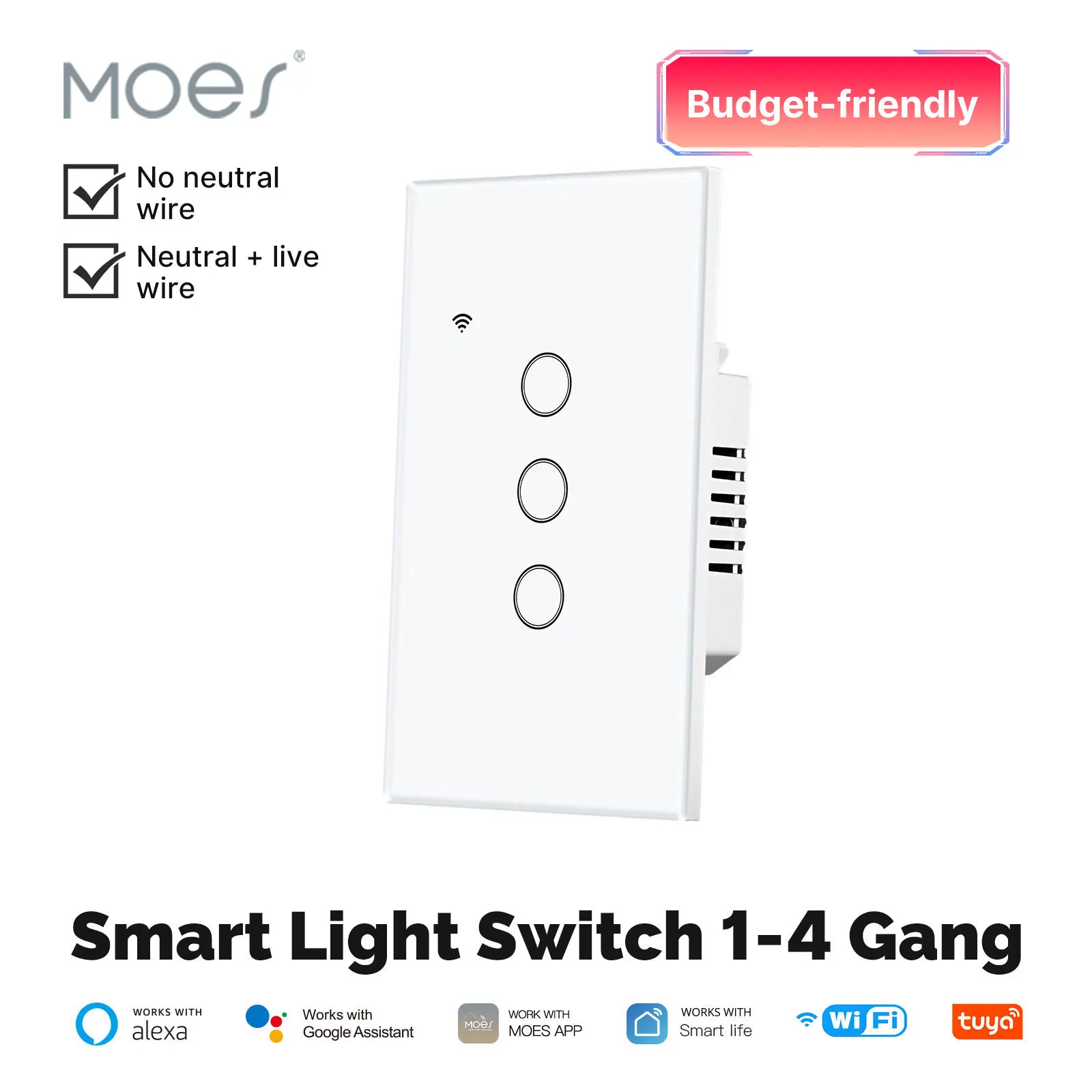 WiFi Smart Light Switch Glass Touch Control Fireproof No Neutral Wire Required - Image 1