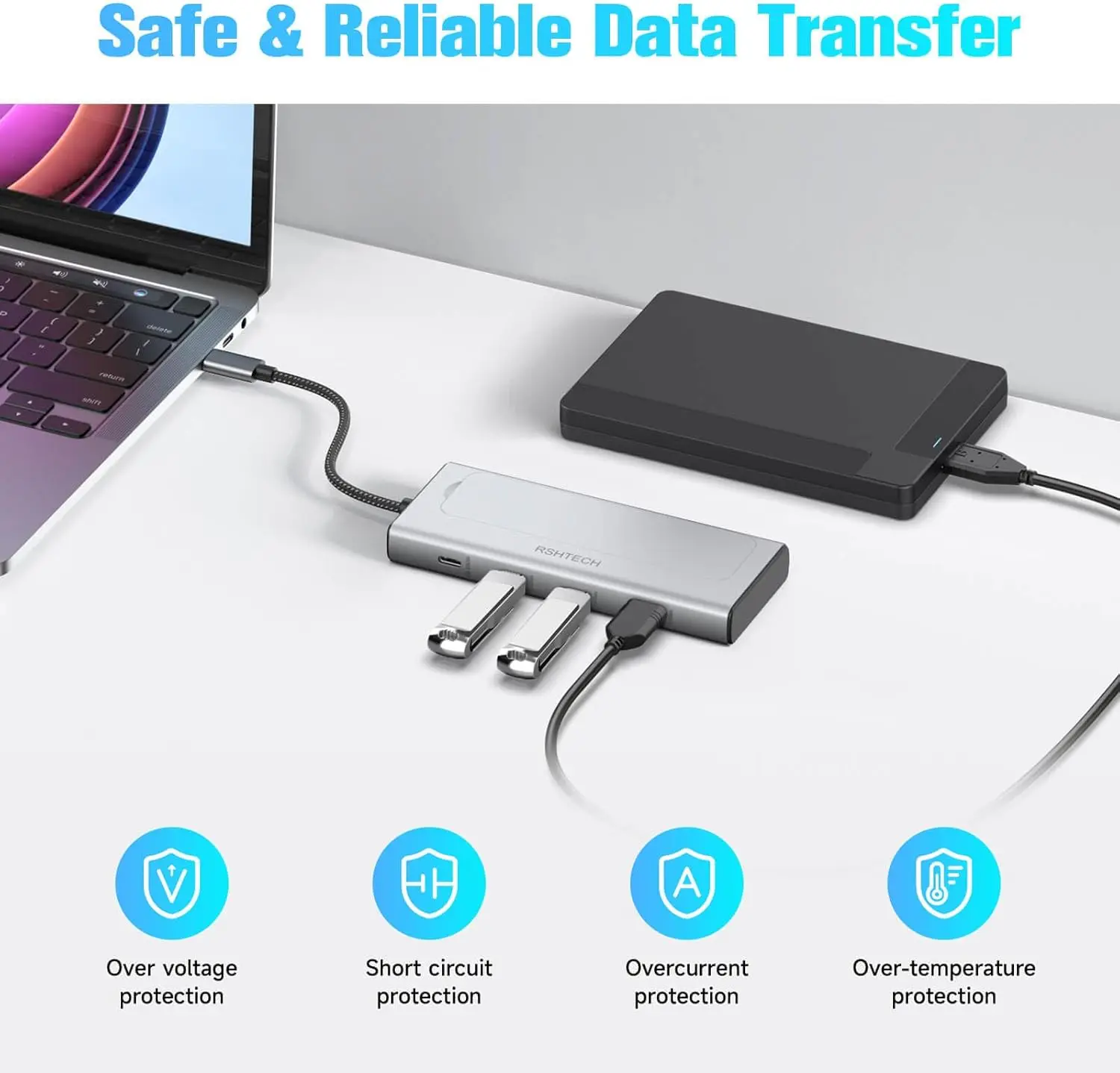 RSHTECH M.2 NVMe/SATA SSD Enclosure 5-in-1 Aluminum 10Gbps USB C Hub - Image 6
