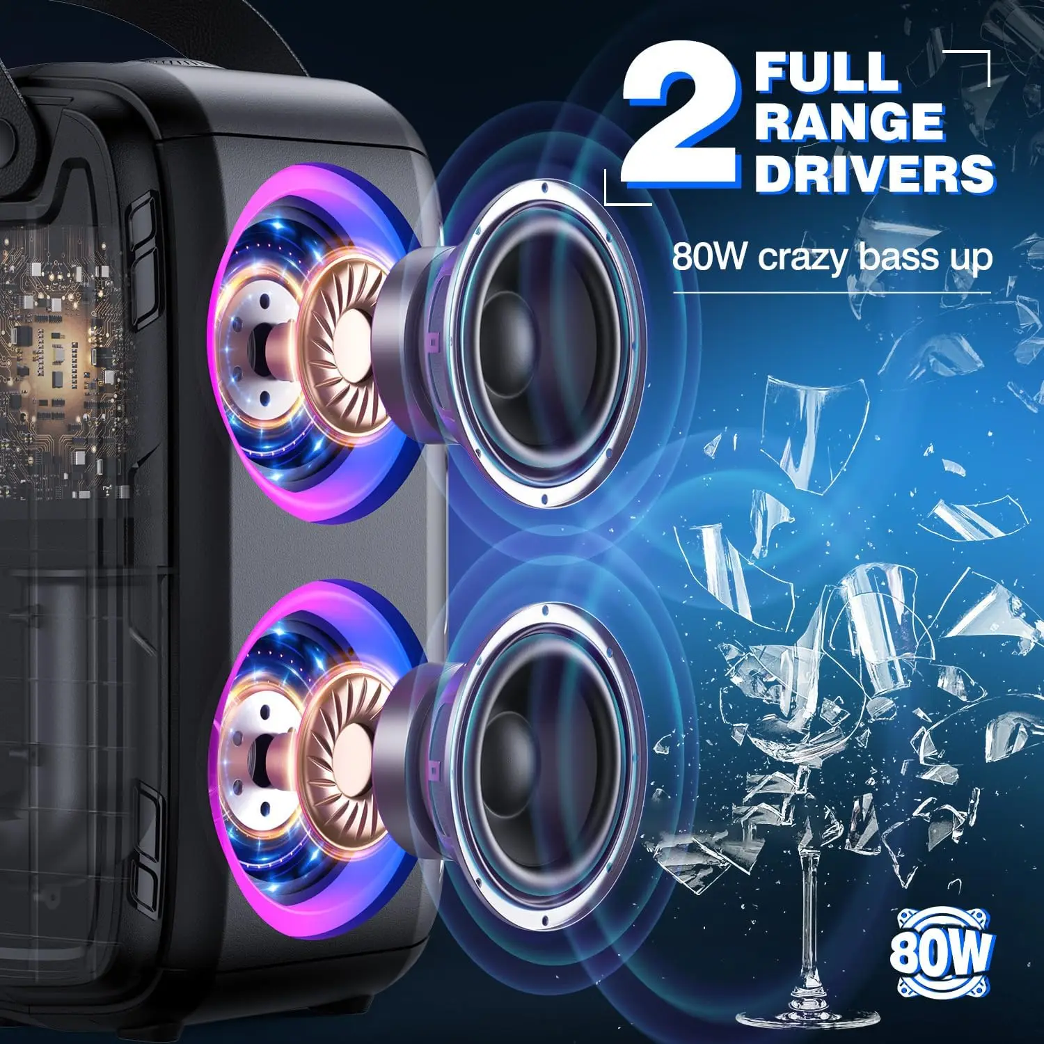 W-KING T9-2 80W RMS Party Portable Speakers Bluetooth Wireless Boombox with 2 Drivers - Image 6