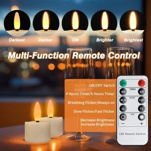 6-Pack Rechargeable Tea Lights Candles with Remote 4H/6H Timer Flameless Flickering - Thumbnail Image 3