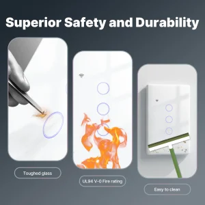 WiFi Smart Light Switch Glass Touch Control Fireproof No Neutral Wire Required - Thumbnail Image 2