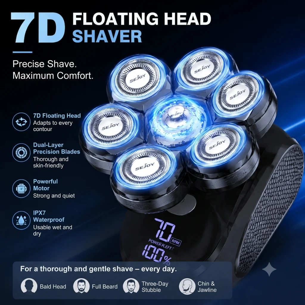 7D Head Shavers for Bald Men,5-in-1 Shaving Grooming Kit - Image 3