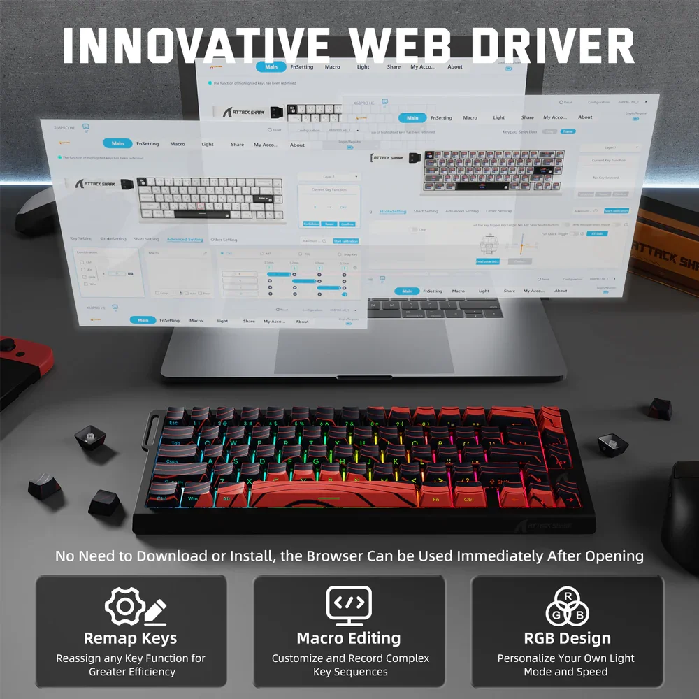 ATTACK SHARK X68PRO HE Wireless Rapid Trigger Gaming Keyboard - Image 4
