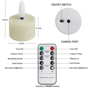 6-Pack Rechargeable Tea Lights Candles with Remote 4H/6H Timer Flameless Flickering - Thumbnail Image 6