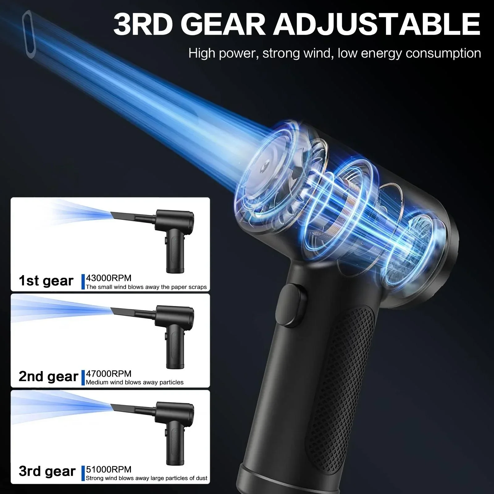 6000mAh Rechargeable Electric Air Duster, Cordless  with 3 Speed Settings up to 51000RPM - Image 5