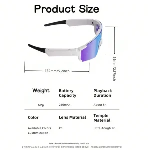 AI Camera Smart Sports Sunglasses, 360° Surround Sound Bluetooth Audio Glasses with Voice Control - Thumbnail Image 2