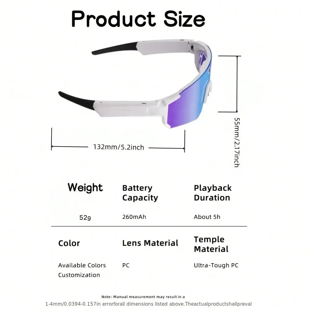 AI Camera Smart Sports Sunglasses, 360° Surround Sound Bluetooth Audio Glasses with Voice Control - Image 2