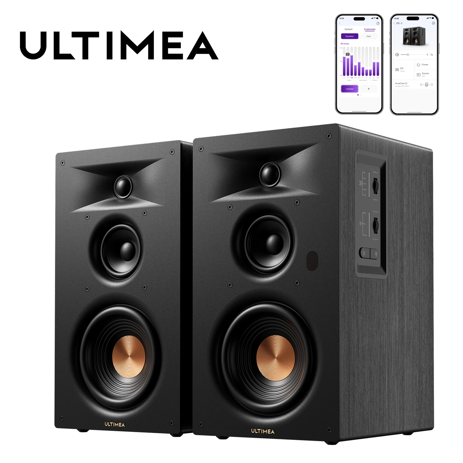 ULTIMEA 3-Way Bookshelf Speakers with 5.25'' Woofer, 70W RMS, App Control - Image 1