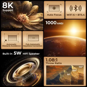 8K Decoding X7 AI Smart Projector with Android 14, UHD 1080P - Thumbnail Image 3
