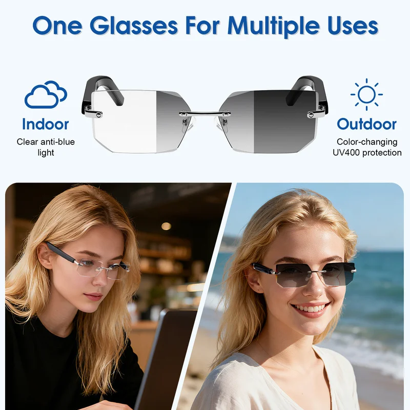 Fashion Smart Audio Sunglasses, Photochromic Lenses Bluetooth Sunglasses - Image 2