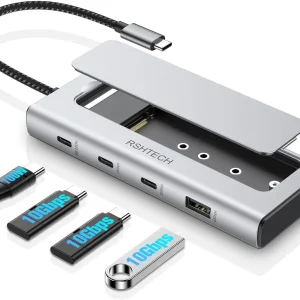 RSHTECH M.2 NVMe/SATA SSD Enclosure 5-in-1 Aluminum 10Gbps USB C Hub