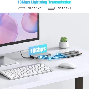 RSHTECH M.2 NVMe/SATA SSD Enclosure 5-in-1 Aluminum 10Gbps USB C Hub - Thumbnail Image 4