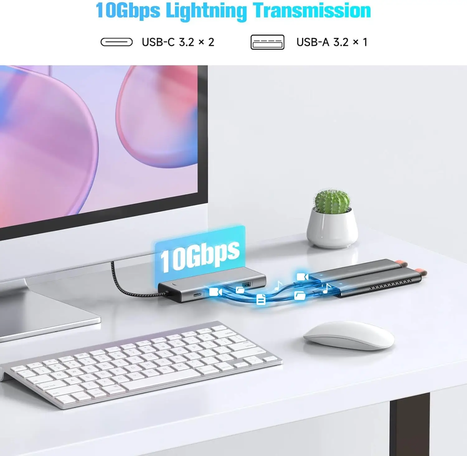RSHTECH M.2 NVMe/SATA SSD Enclosure 5-in-1 Aluminum 10Gbps USB C Hub - Image 4