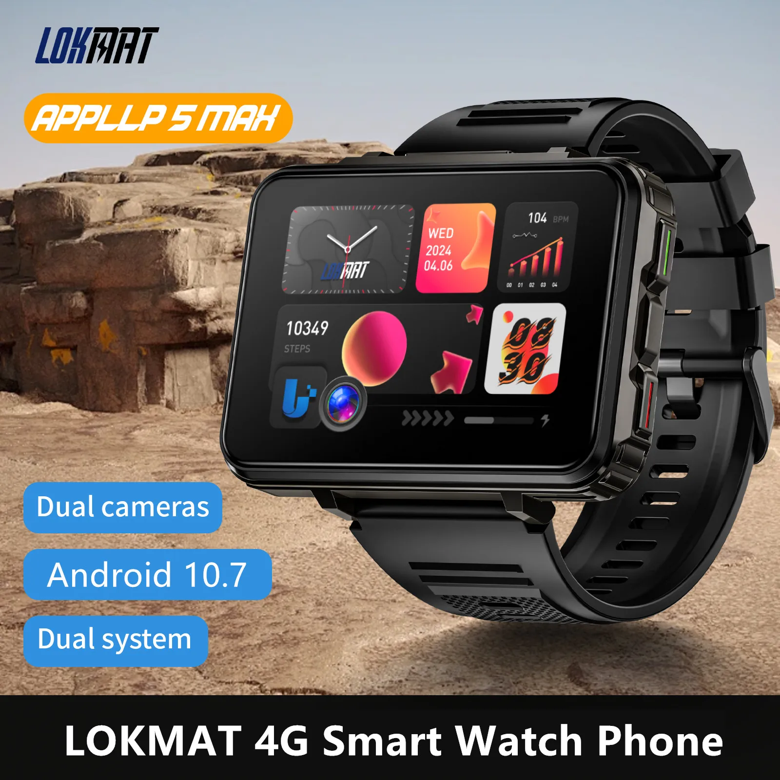 LOKMAT APPLLP 5 MAX Android Smartwatch – Large Screen, 4G Calling, Dual Camera & Gaming - Image 1