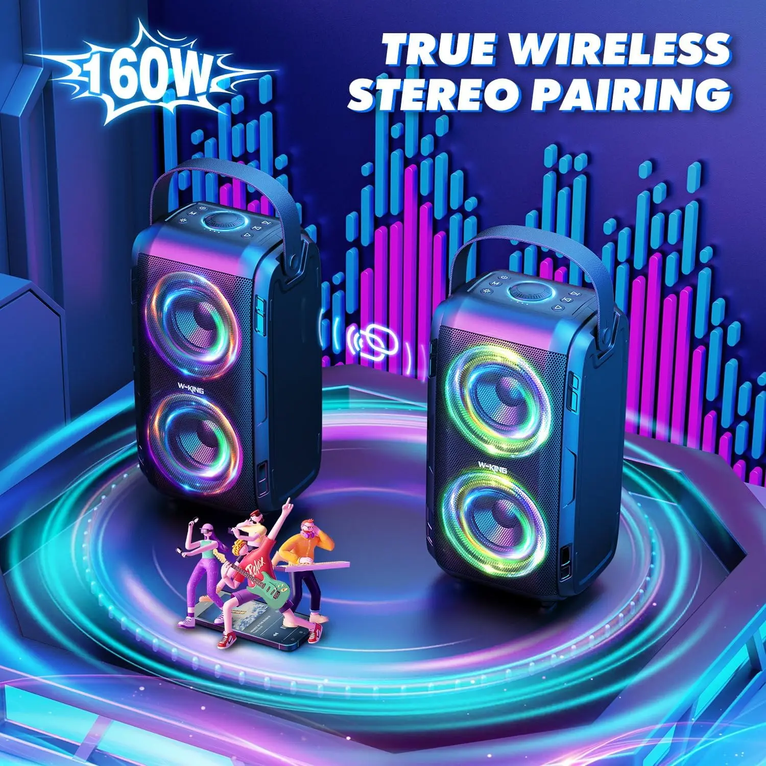 W-KING T9-2 80W RMS Party Portable Speakers Bluetooth Wireless Boombox with 2 Drivers - Image 4